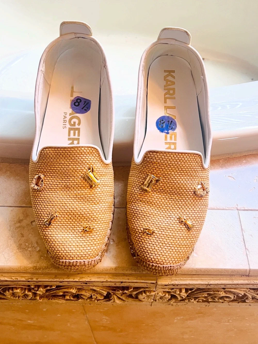 Karl Lagerfeld Gold Woven Slip-On Espadrille Flats - 8.5